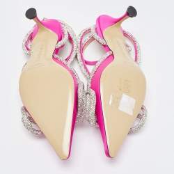 Pre Owned Mach & Mach Pink Satin Crystal Bow Ankle Strap Sandals Size 35