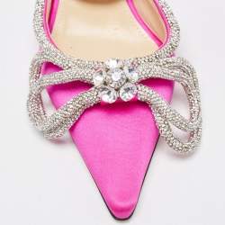 Pre Owned Mach & Mach Pink Satin Crystal Bow Ankle Strap Sandals Size 35