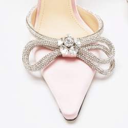 Pre Owned Mach & Mach Pink Satin Crystal Embellished Double Bow Ankle Wrap Pumps Size 36