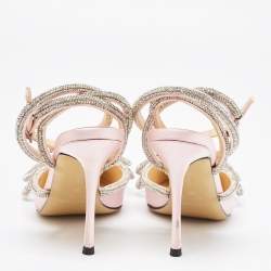Pre Owned Mach & Mach Pink Satin Crystal Embellished Double Bow Ankle Wrap Pumps Size 36