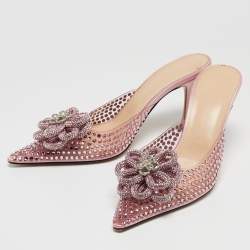 Pre Owned Mach & Mach Pink PVC Crystal Embellished Flower Mules Size 39