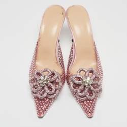 Pre Owned Mach & Mach Pink PVC Crystal Embellished Flower Mules Size 39