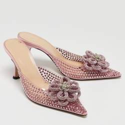 Pre Owned Mach & Mach Pink PVC Crystal Embellished Flower Mules Size 39