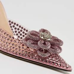 Pre Owned Mach & Mach Pink PVC Crystal Embellished Flower Mules Size 39