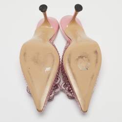 Pre Owned Mach & Mach Pink PVC Crystal Embellished Flower Mules Size 39