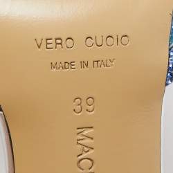 Pre Owned Mach & Mach Blue Studded PVC Crystal Embellished Double Bow Mules Size 39