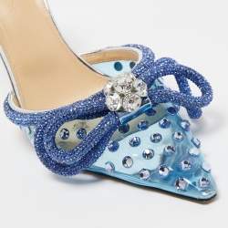 Pre Owned Mach & Mach Blue Studded PVC Crystal Embellished Double Bow Mules Size 39