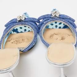 Pre Owned Mach & Mach Blue Studded PVC Crystal Embellished Double Bow Mules Size 39