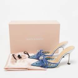Pre Owned Mach & Mach Blue Studded PVC Crystal Embellished Double Bow Mules Size 39