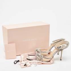 Pre Owned Mach & Mach Silver PVC and Patent Leather Double Bow Crystals Sandals Size 39