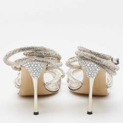 Pre Owned Mach & Mach Silver PVC and Patent Leather Double Bow Crystals Sandals Size 39