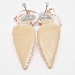 Pre Owned Mach & Mach Pink Satin and Lace Crystal Embellished Ankle Strap Pumps Size 39.5