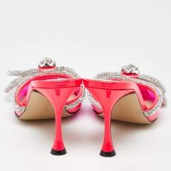 Pre Owned Mach & Mach Pink PVC Crystal Embellished Double Bow Mules Size 39