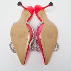 Pre Owned Mach & Mach Pink PVC Crystal Embellished Double Bow Mules Size 39