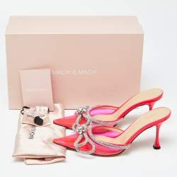 Pre Owned Mach & Mach Pink PVC Crystal Embellished Double Bow Mules Size 39