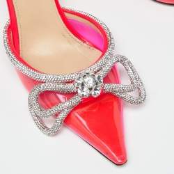 Pre Owned Mach & Mach Pink PVC Crystal Embellished Double Bow Mules Size 39