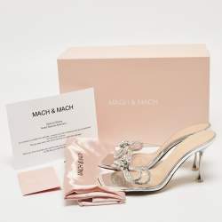 Pre Owned Mach & Mach Silver PVC Crystal Embellished Slide Sandals Size 38