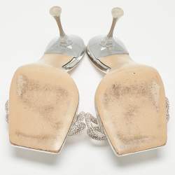 Pre Owned Mach & Mach Silver PVC Crystal Embellished Slide Sandals Size 38