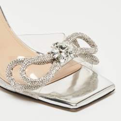 Pre Owned Mach & Mach Silver PVC Crystal Embellished Slide Sandals Size 38