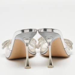 Pre Owned Mach & Mach Silver PVC Crystal Embellished Slide Sandals Size 38