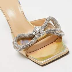 مملوكة مسبقًا Mach & Mach Iridescent Leather Crystal Embellished Slide Sandals Size 37.5