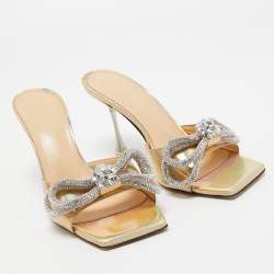 مملوكة مسبقًا Mach & Mach Iridescent Leather Crystal Embellished Slide Sandals Size 37.5