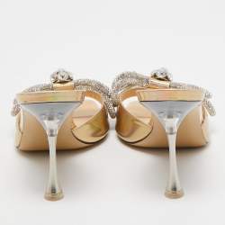 مملوكة مسبقًا Mach & Mach Iridescent Leather Crystal Embellished Slide Sandals Size 37.5