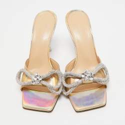 مملوكة مسبقًا Mach & Mach Iridescent Leather Crystal Embellished Slide Sandals Size 37.5