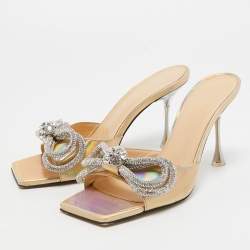 مملوكة مسبقًا Mach & Mach Iridescent Leather Crystal Embellished Slide Sandals Size 37.5