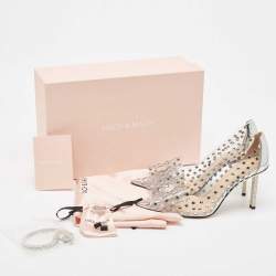Pre Owned Mach & Mach Silver/Transparent PVC and Leather Crystal Embellished Pumps Size 37