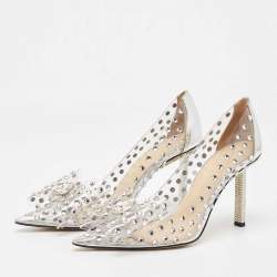 Pre Owned Mach & Mach Silver/Transparent PVC and Leather Crystal Embellished Pumps Size 37