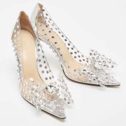 Pre Owned Mach & Mach Silver/Transparent PVC and Leather Crystal Embellished Pumps Size 37