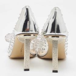 Pre Owned Mach & Mach Silver/Transparent PVC and Leather Crystal Embellished Pumps Size 37