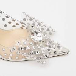 Pre Owned Mach & Mach Silver/Transparent PVC and Leather Crystal Embellished Pumps Size 37