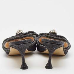 مملوكة مسبقًا Mach & Mach Black Glitter Crystal Embellished Double Bow Mules Size 39