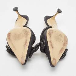 مملوكة مسبقًا Mach & Mach Black Glitter Crystal Embellished Double Bow Mules Size 39