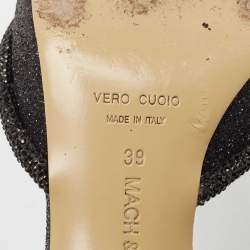 مملوكة مسبقًا Mach & Mach Black Glitter Crystal Embellished Double Bow Mules Size 39