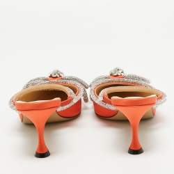 Pre Owned Mach & Mach Orange Satin Crystal Embellished Double Bow Mules Size 40