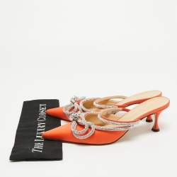 Pre Owned Mach & Mach Orange Satin Crystal Embellished Double Bow Mules Size 40