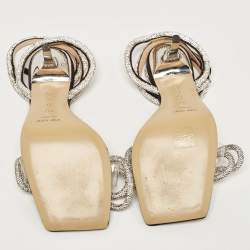 مملوكة مسبقًا Mach & Mach Black Satin Crystal Embellished Double Bow Ankle Wrap Sandals Size 38.5