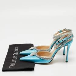 Pre Owned Mach & Mach Blue  Satin Crystal Heart Pumps Size 37