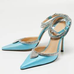 Pre Owned Mach & Mach Blue  Satin Crystal Heart Pumps Size 37