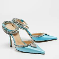 Pre Owned Mach & Mach Blue  Satin Crystal Heart Pumps Size 37