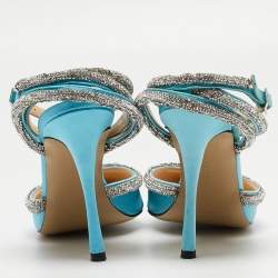 Pre Owned Mach & Mach Blue  Satin Crystal Heart Pumps Size 37