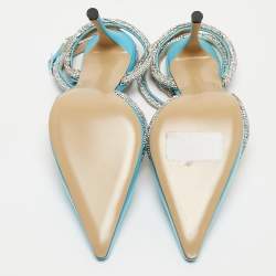 Pre Owned Mach & Mach Blue  Satin Crystal Heart Pumps Size 37