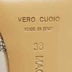 Pre Owned Mach & Mach Beige Satin Crystal Embellished Double Bow Ankle Wrap Pumps Size 38