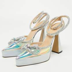 Mach & Mach Multicolor PVC Crystal Embellished Double Bow Platform Ankle Strap Pumps Size 41