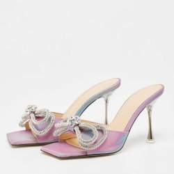 مملوكة مسبقًا Mach & Mach iridescent  PVC Crystal Embellished Double Bow Slide Sandals Size 37.5