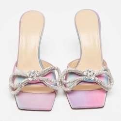 مملوكة مسبقًا Mach & Mach iridescent  PVC Crystal Embellished Double Bow Slide Sandals Size 37.5