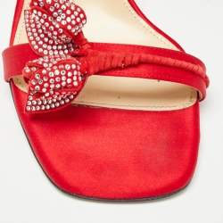 مملوكة مسبقًا Mach & Mach Red Satin Tulip Crystals Ankle Strap Sandals Size 39